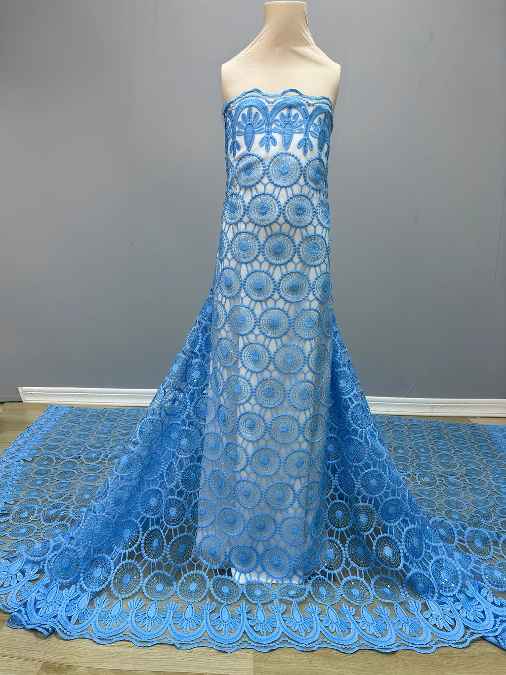 Sky Blue African Lace Fabric 2025 - Milk Silk Mesh Sequins - 53413, 5 Yards