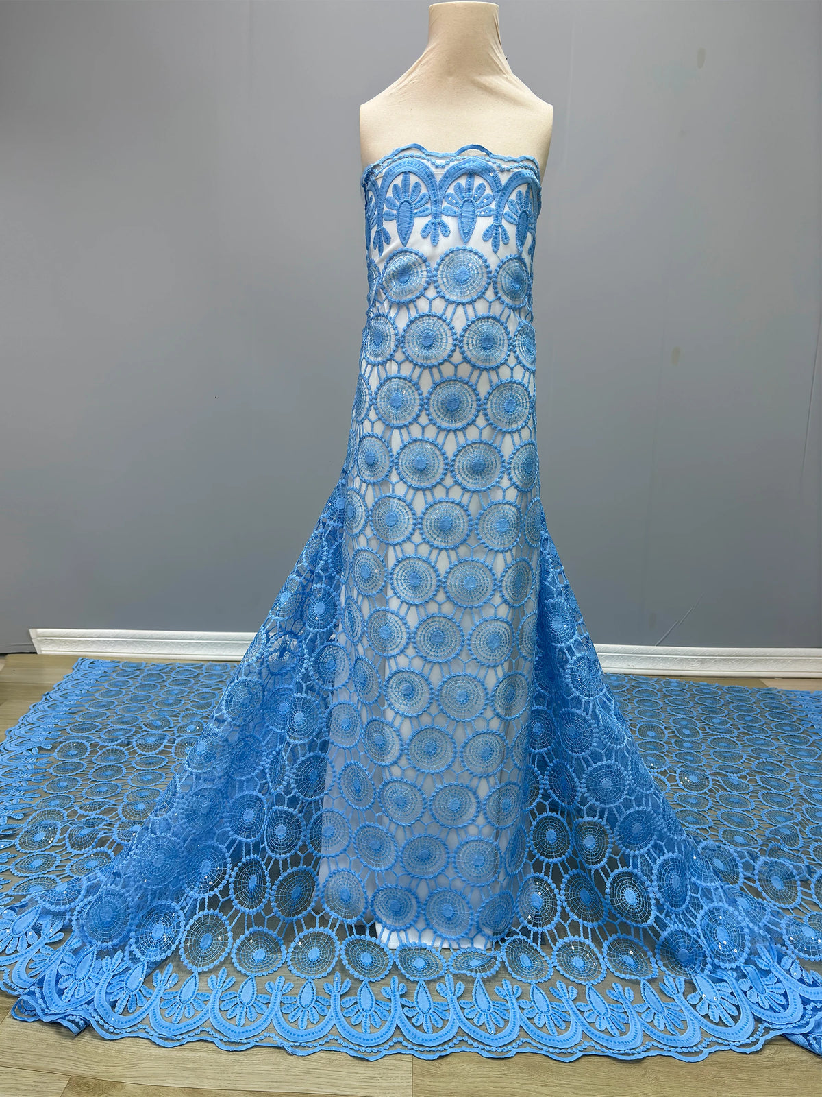 Sky Blue African Lace Fabric 2025 - Milk Silk Mesh Sequins - 53413, 5 Yards