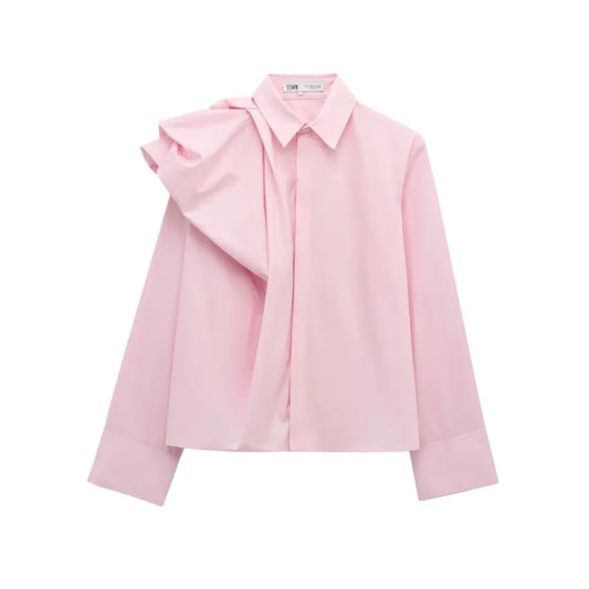 Women Poplin Shirt Spring Long Sleeve Female Shirts Casual Shoulder with Added Volume Pleated Women's Party Shirts & Blouses
