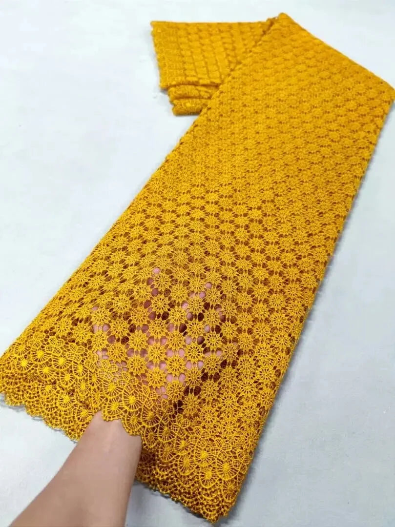African Milk Silk Fabric With Water Soluble Lace 2025 High Quality Milk Silk Nigerian Mesh Lace Fabric For Wedding Dress