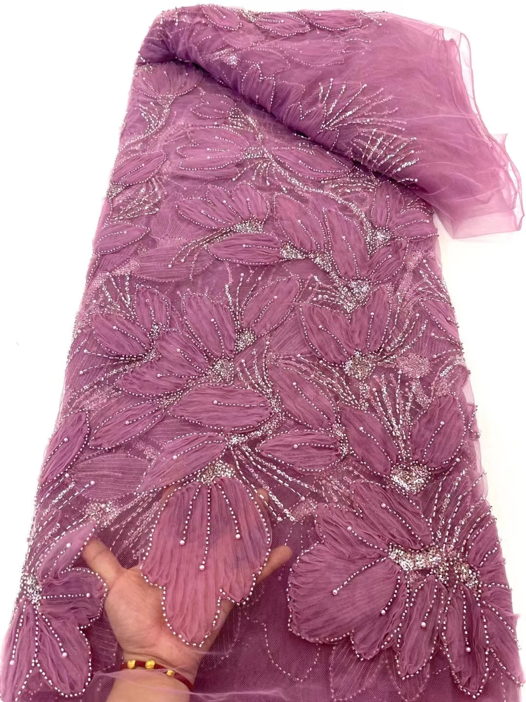 African Sequined Beaded Lace Fabric 2025 - French Nigerian - XY105, 5 Yards