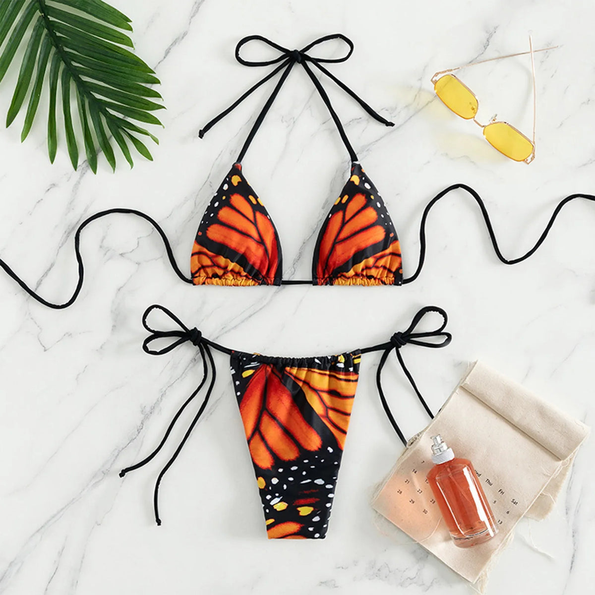 bikini Sexy Style Strap Printed Women's Swimsuit Triangle Tow-piece Tie Neck For Teenagers biquinis feminino tendência 2024