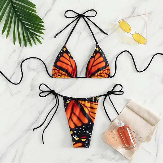 bikini Sexy Style Strap Printed Women's Swimsuit Triangle Tow-piece Tie Neck For Teenagers biquinis feminino tendência 2024