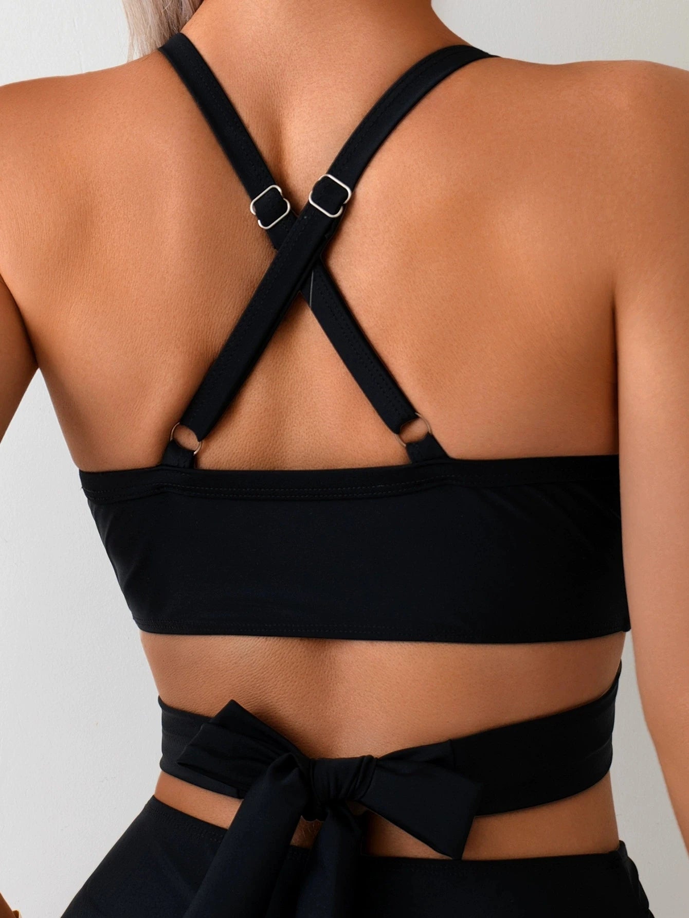 Sexy Black Mesh Patchwork Bikini Set 2025 Women Hanging Neck Bandage Cross High Waist Swimsuit Beach Bathing Suit Swimwear