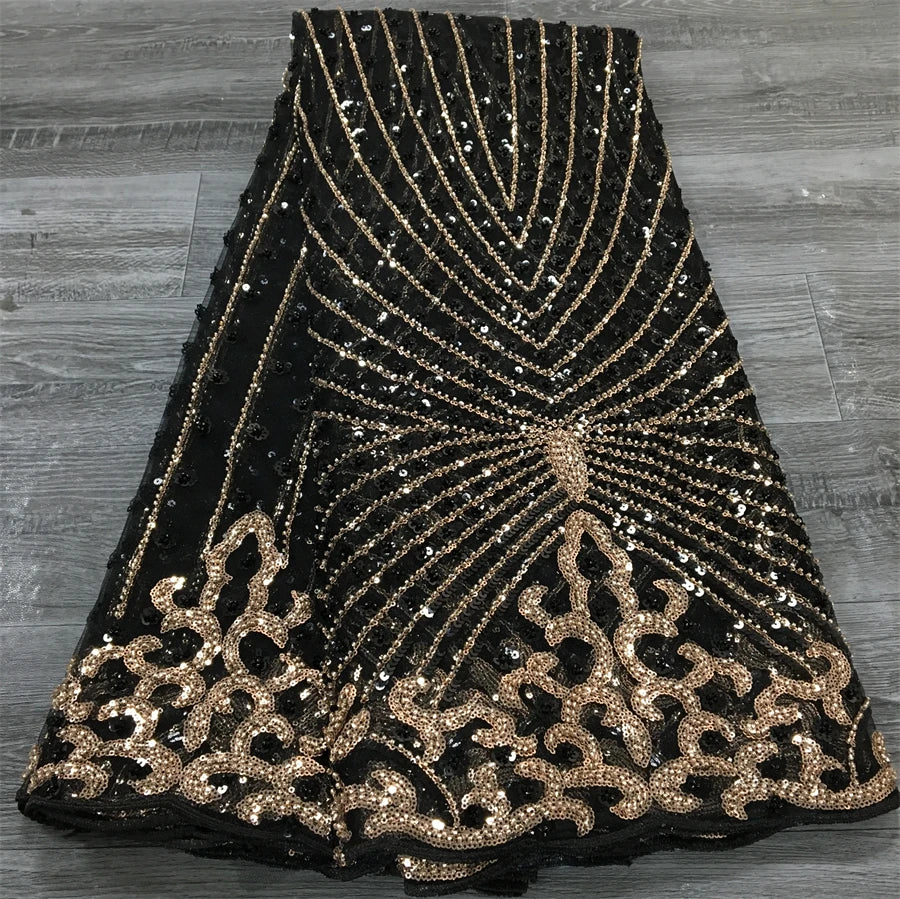 Latest African Sequined Lace Fabric 2025 - Beaded Mesh - French, 5 Yards