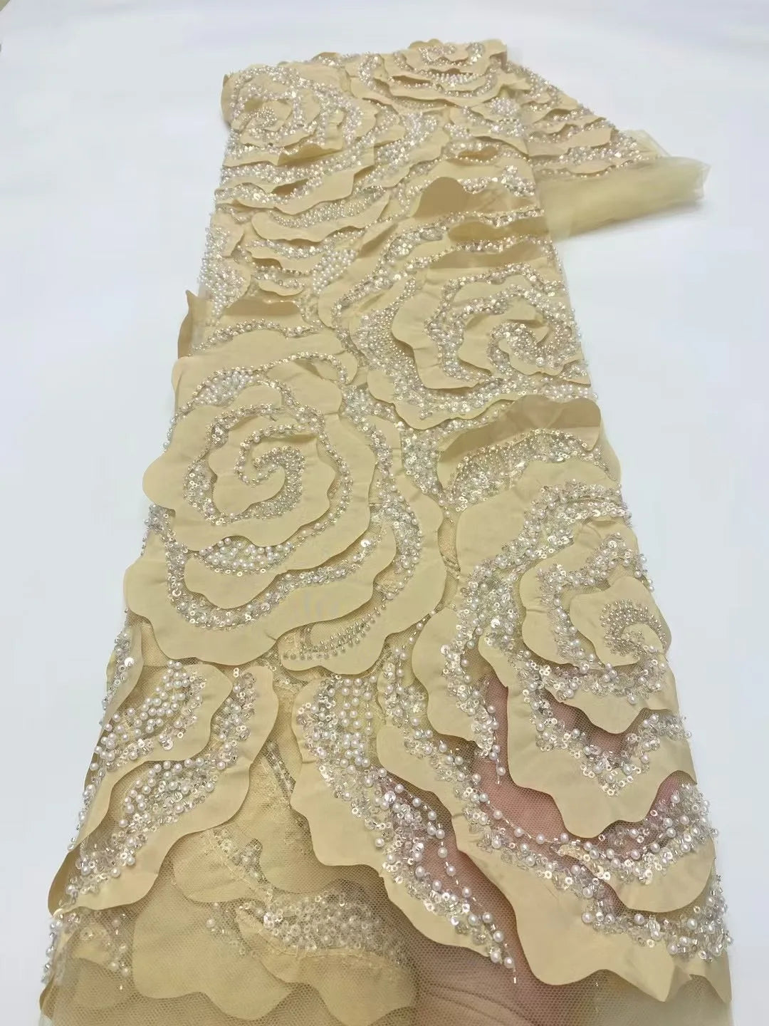 African Nigerian Groom Lace Fabric - Luxury Sequined Embroidery (Black) - C233, 5 Yards