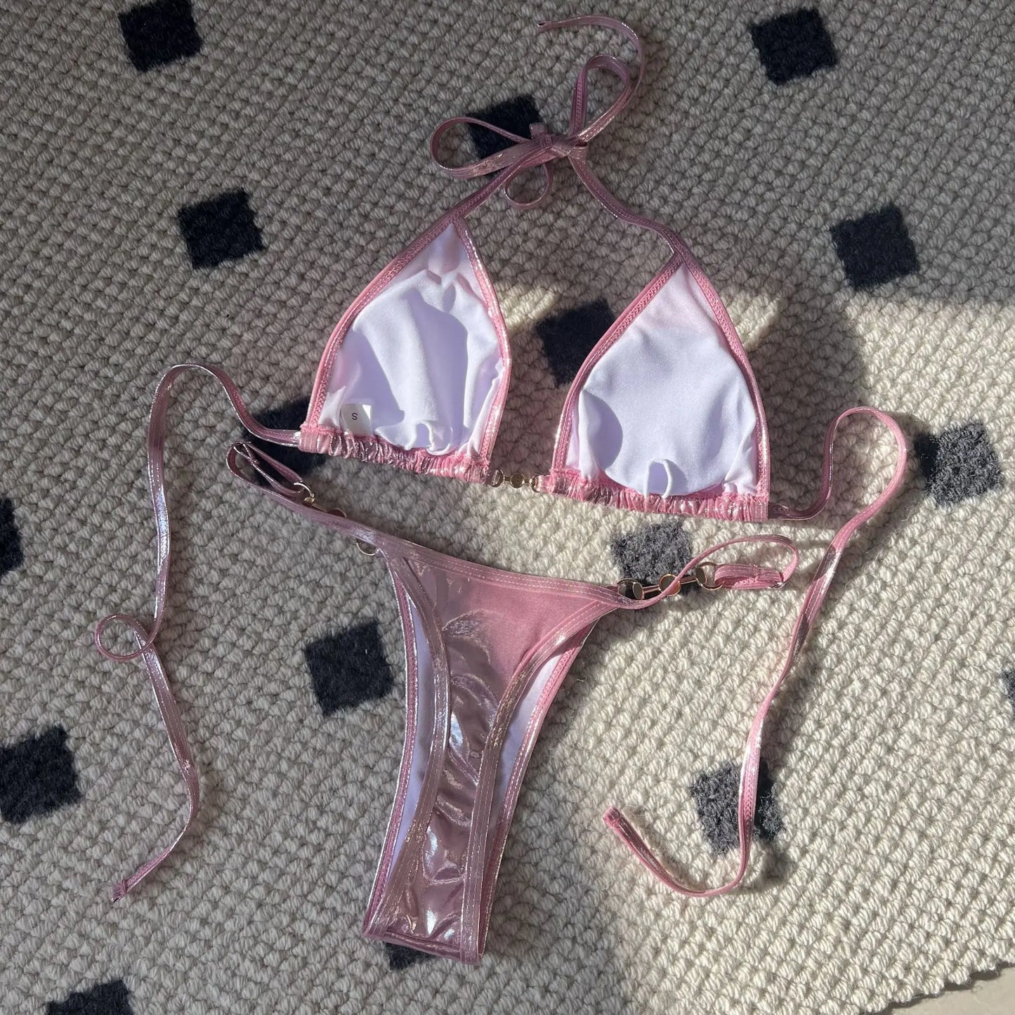Shiny Pink Micro Bikini Set 2025 Mujer Women Sexy Push Up Thong Swimsuit Summer Bathing Suit Bandage Holiday Swimwear Women