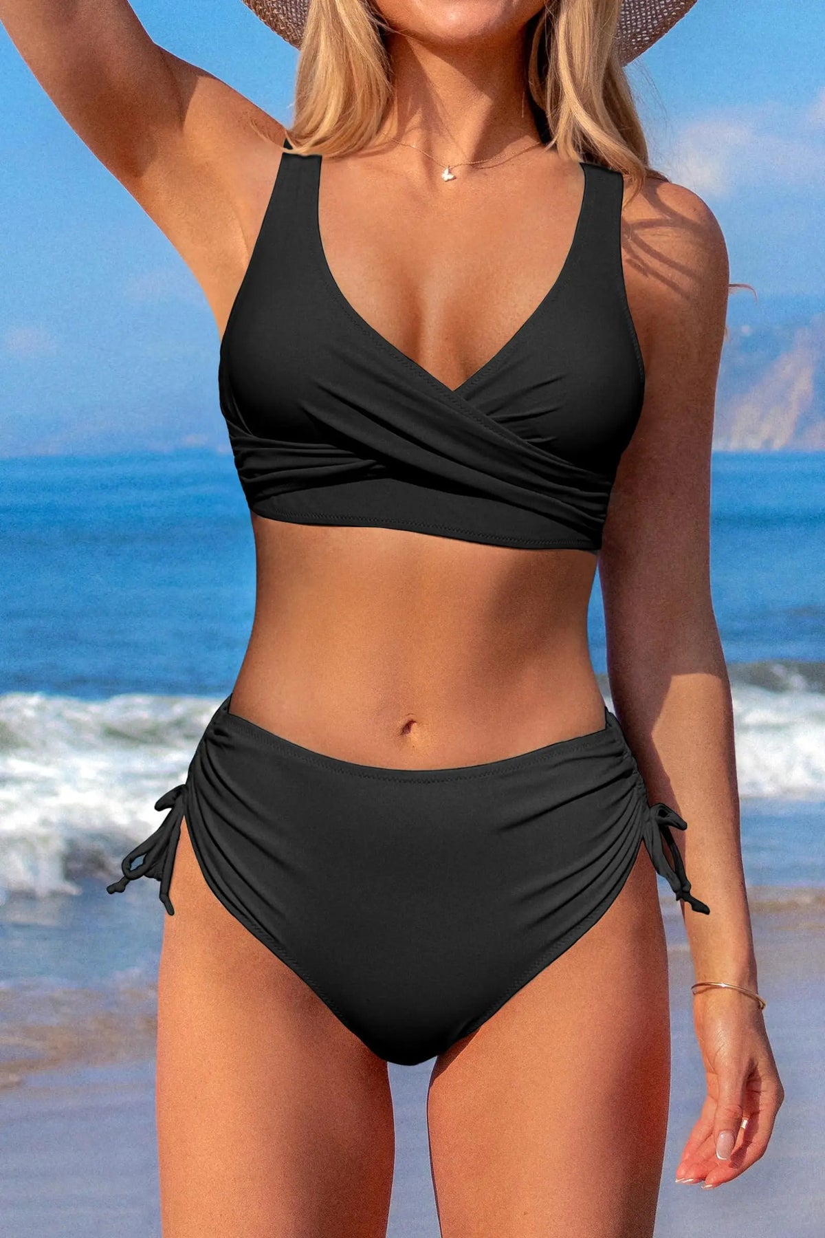 Women's High Waist Bikini Set Sexy Black Tied Swimwear Two Piece Bathing Suit for Women Summer Beach Pool Party Bikini Set ﻿