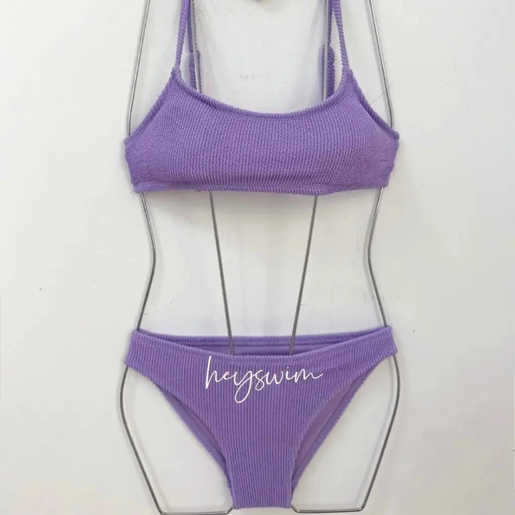 Multicolor Korean Japanese Style Bikini Set Women's Holiday Swimwear Girl's Color Separate Design Fashionable Beachwear
