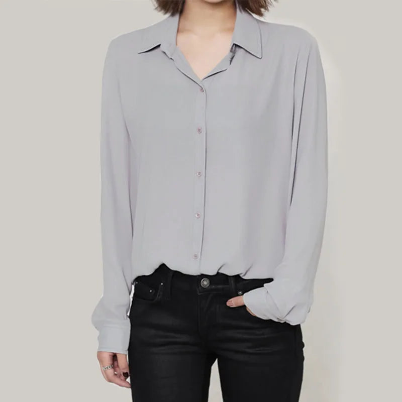 Simple Solid Colors Women Chiffon Shirts 2023 New Long Sleeve Ladies Casual Chiffon Blouse Tops Fashion Women Shirt Clothing