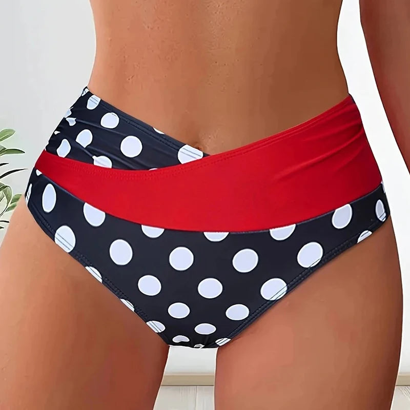 Patchwork Polka Dot Printed Bathing Suit Women Irregular High Waist Bikini Set Summer 2025 New Fashion Beach Swimwear Two Piece