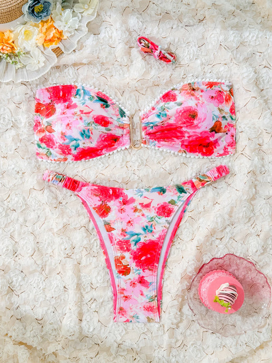 2025 U-wire Bandeau Bikinis Women Printed Swimwear Female Sexy Ring Linked Swimsuit Bathers Bathing Swimming Swim Suit Beachwear