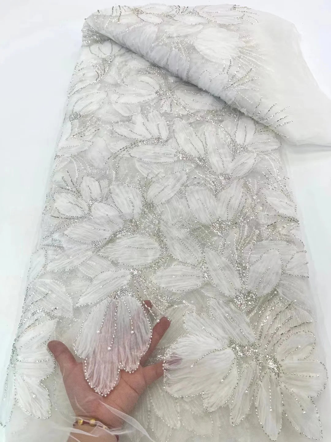 African Sequins Beaded Lace Fabrics 2025 High Quality Embroidery French Nigerian Lace Fabric For Wedding Sewing Material XY105