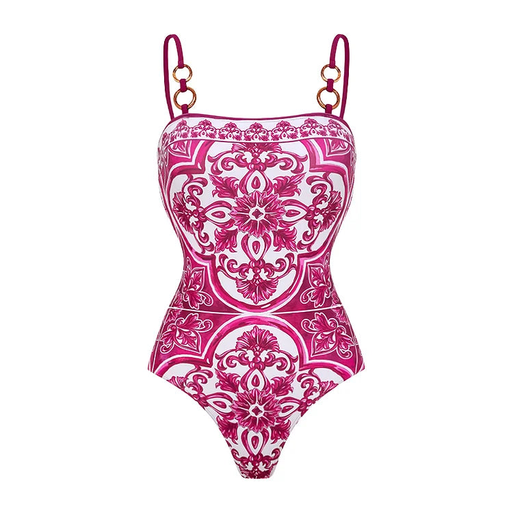 2024 Vintage Pattern Printed One Piece Swimsuit Swimwear Bikini Set Women Beachwear Clearance Wholesale