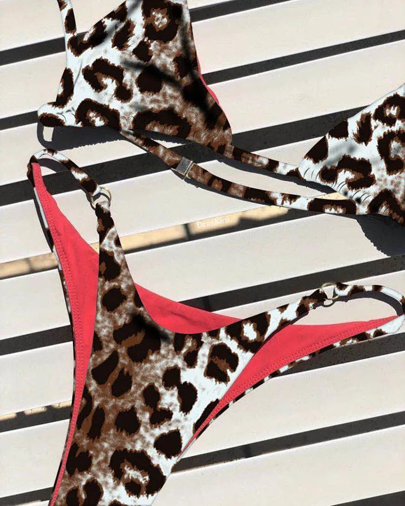 Sexy Leopard Bikini Suit Women Strap Push Up Swimsuit Three Points Bikini Set Low Waist Swimwear Women Summer Backless Beachwear