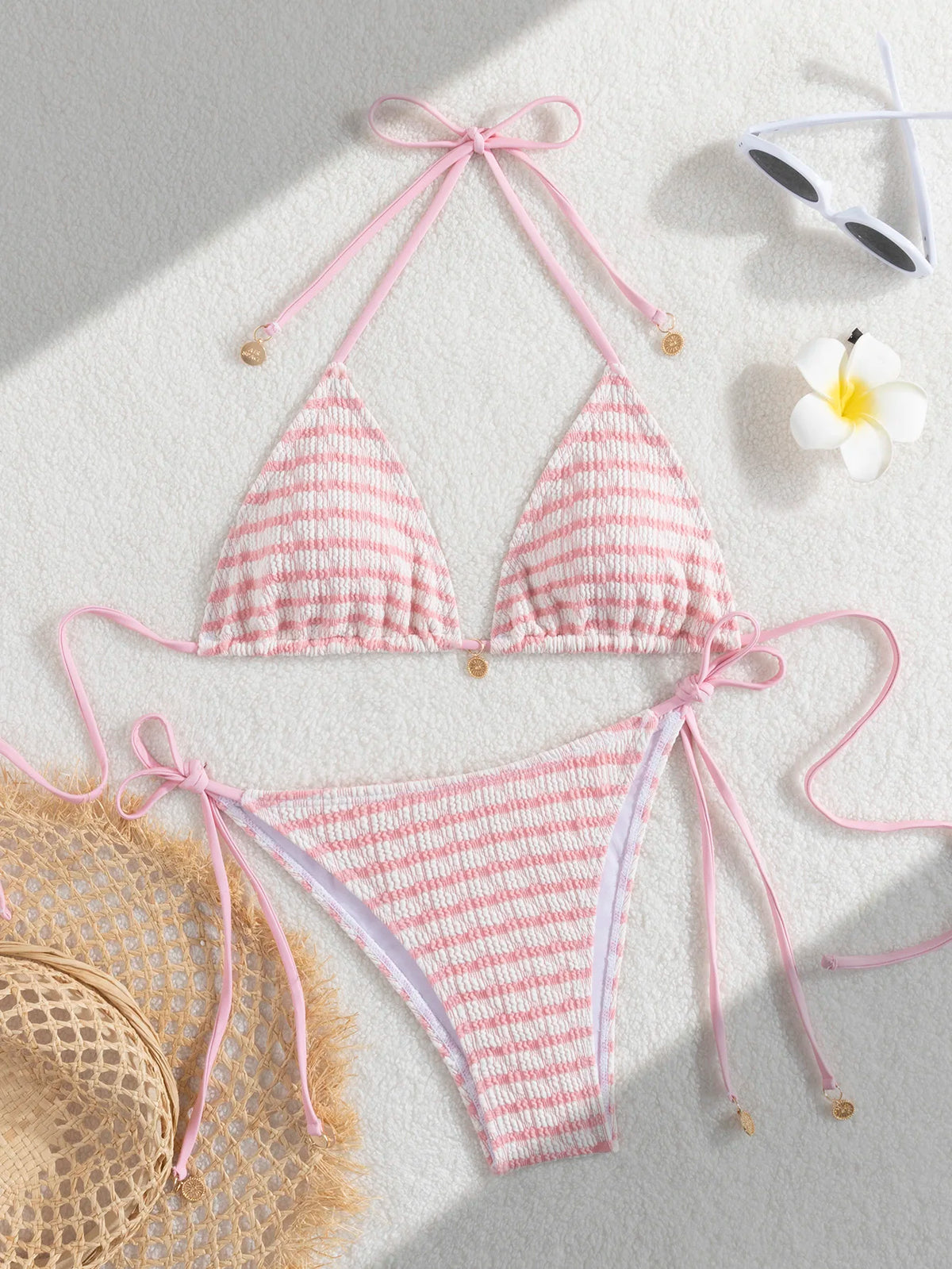 Ladies' striped and water ripple split swimsuit sexy bikini SexHy bikini swimsuit color blocking fashion high-end hot spring par