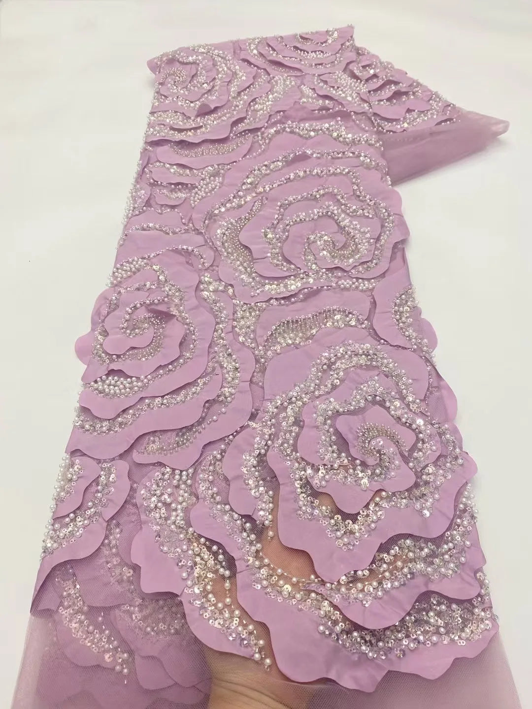 African Nigerian Groom Lace Fabric - Luxury Sequined Embroidery (Black) - C233, 5 Yards
