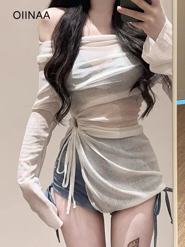 OIINAA Swimsuit Women Neck-mounted Print Hot Spring Swimwear High Waist Drawstring Bikini Set Cover-Ups Wrap Skirt Summer 2025