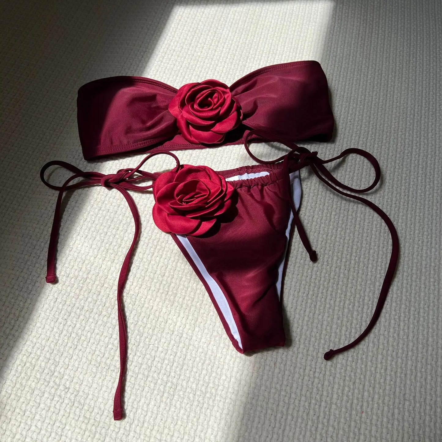 3D Flowers High Cut Bikini Female Swimsuit Women Swimwear Two-pieces Bikini set Bather Bathing Suit Swim