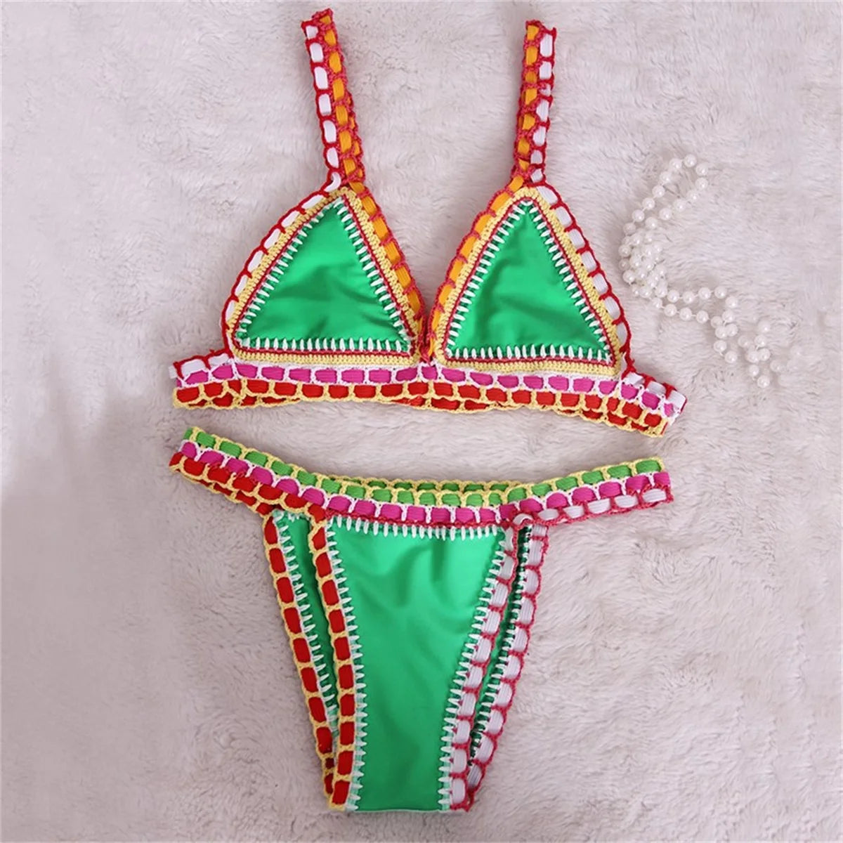 Pink Crochet Bikini 2025 Sexy Women Swimsuit Female Swimwear Micro Bikini Set Bandeau Swimming Suit Beachwear Brazilian Biquini