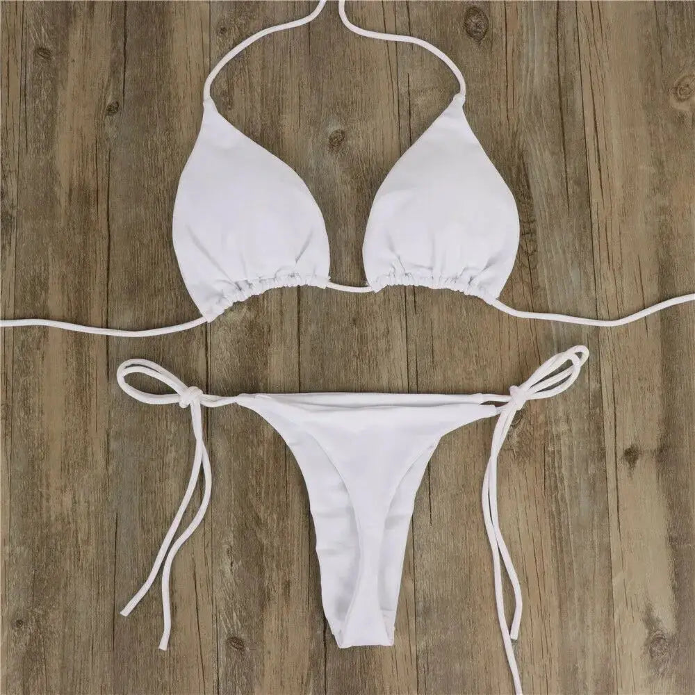 Swimming Suit Sexy Women 2-pcs Swimwear Lace Up Bra Thong Beach Set Solid Bathing Summer Casual Vacation Ladies Outfits 2024
