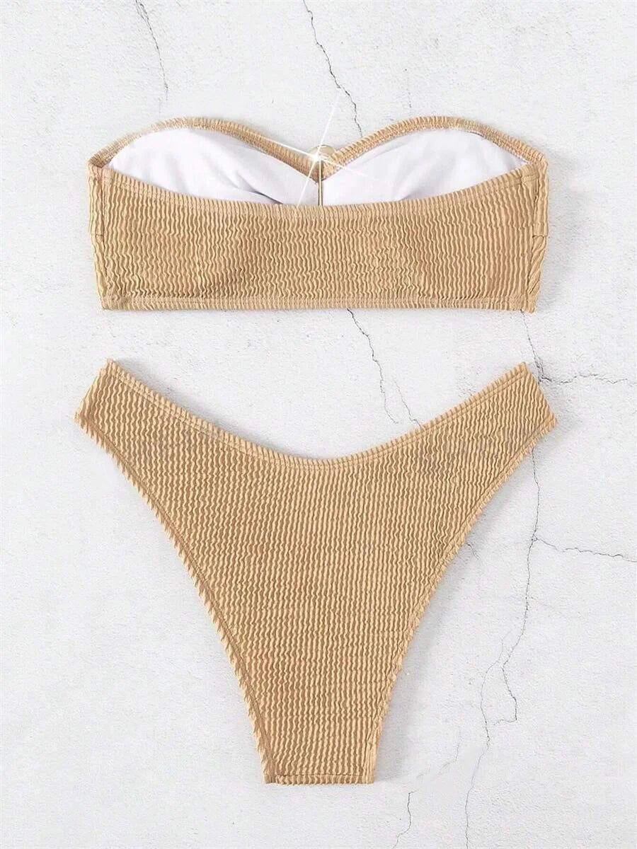 Sexy Bandeau Bikini Set Women Brown Metal Bow Ornaments Push Up Micro Swimwear 2025 Brazilian Summer Beach Bathing Suit Swimsuit