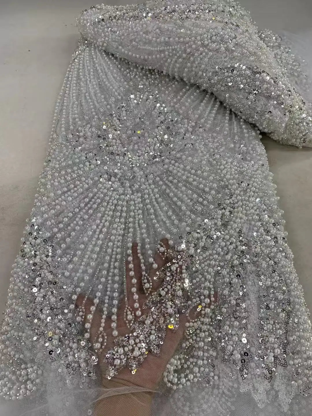 2025 Luxury Nigerian African Beaded Lace Fabric High Quality Sequins Embroidery African French Lace Fabric For Sewing Dress