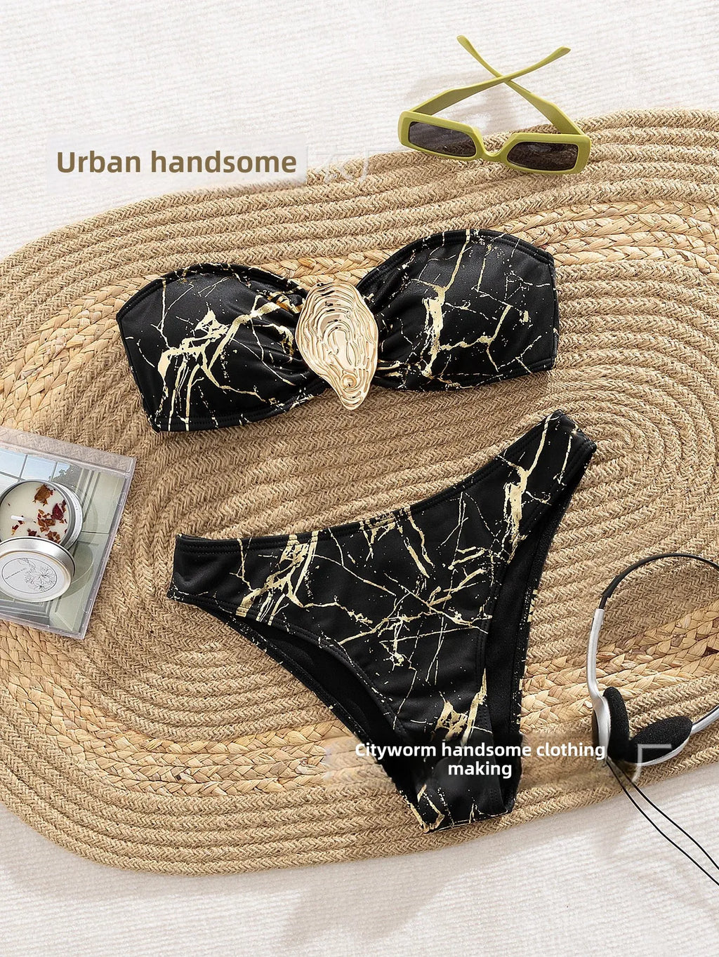 3D Decorative Bikini Swimming Suit Shell Pattern Sexy Separate Swimwear Set New Hot Sale Of The Season Cross-Border Fashion Wome