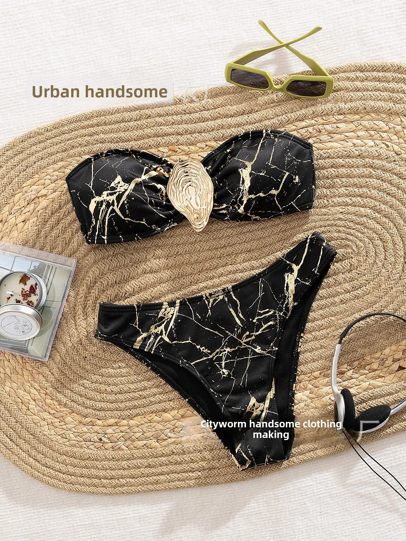 3D Decorative Bikini Swimming Suit Shell Pattern Sexy Separate Swimwear Set New Hot Sale Of The Season Cross-Border Fashion Wome
