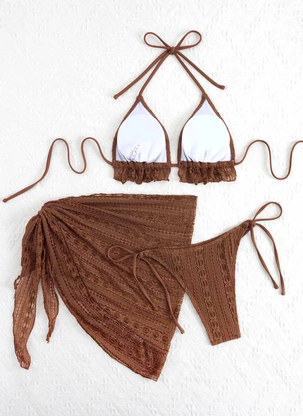 Sexy Coffee Bikini 2025 Women Ruffles Push Up Bra Triangle Swimsuit Summer Bathing Suit Mesh Skirt 3 Piece Swimwear Biquini
