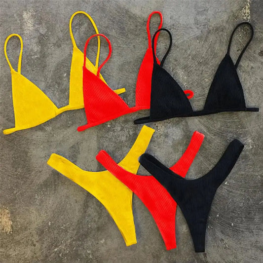 2 Pcs/Set Sexy Lady Bikini Set Quick Dry Swimming Wireless Spaghetti Strap Lady Swimwear