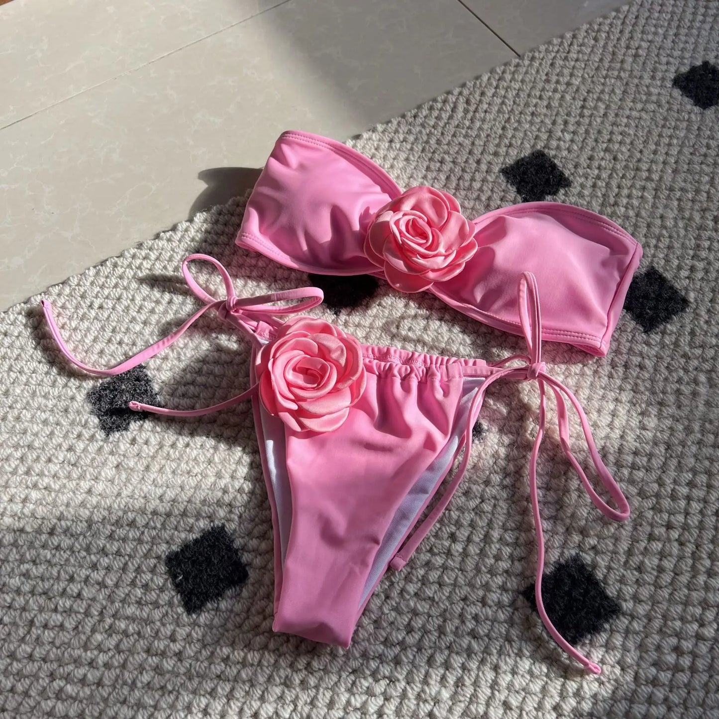 3D Flowers High Cut Bikini Female Swimsuit Women Swimwear Two-pieces Bikini set Bather Bathing Suit Swim