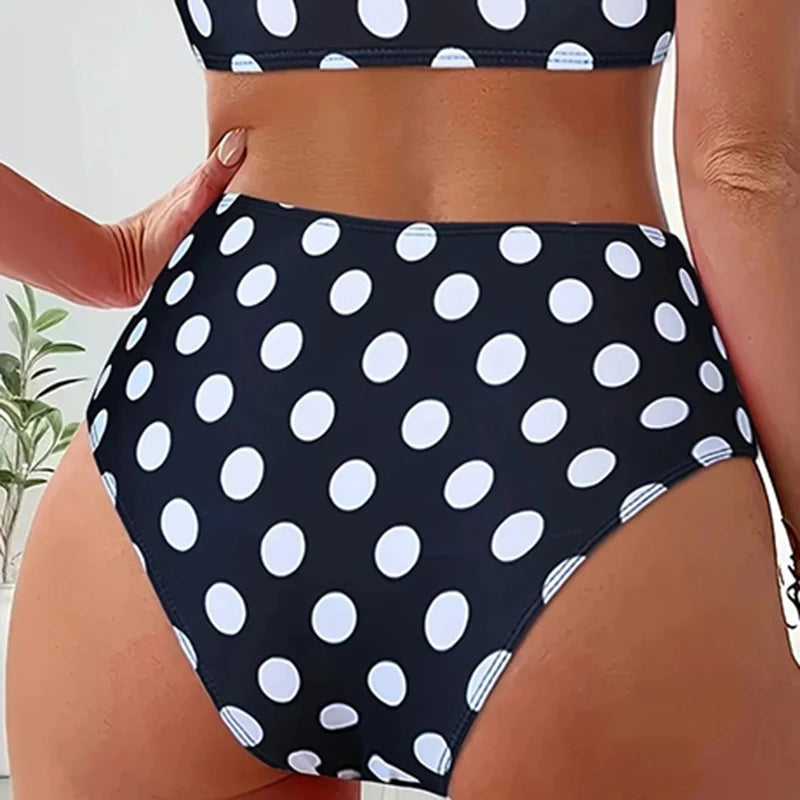 Patchwork Polka Dot Printed Bathing Suit Women Irregular High Waist Bikini Set Summer 2025 New Fashion Beach Swimwear Two Piece