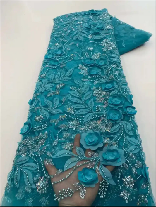 French African 3D Lace Fabric 2025 With Beaded High Quality Embroidery For Women Wedding Dress Nigerian Lace Mesh Fabric 5 Yards