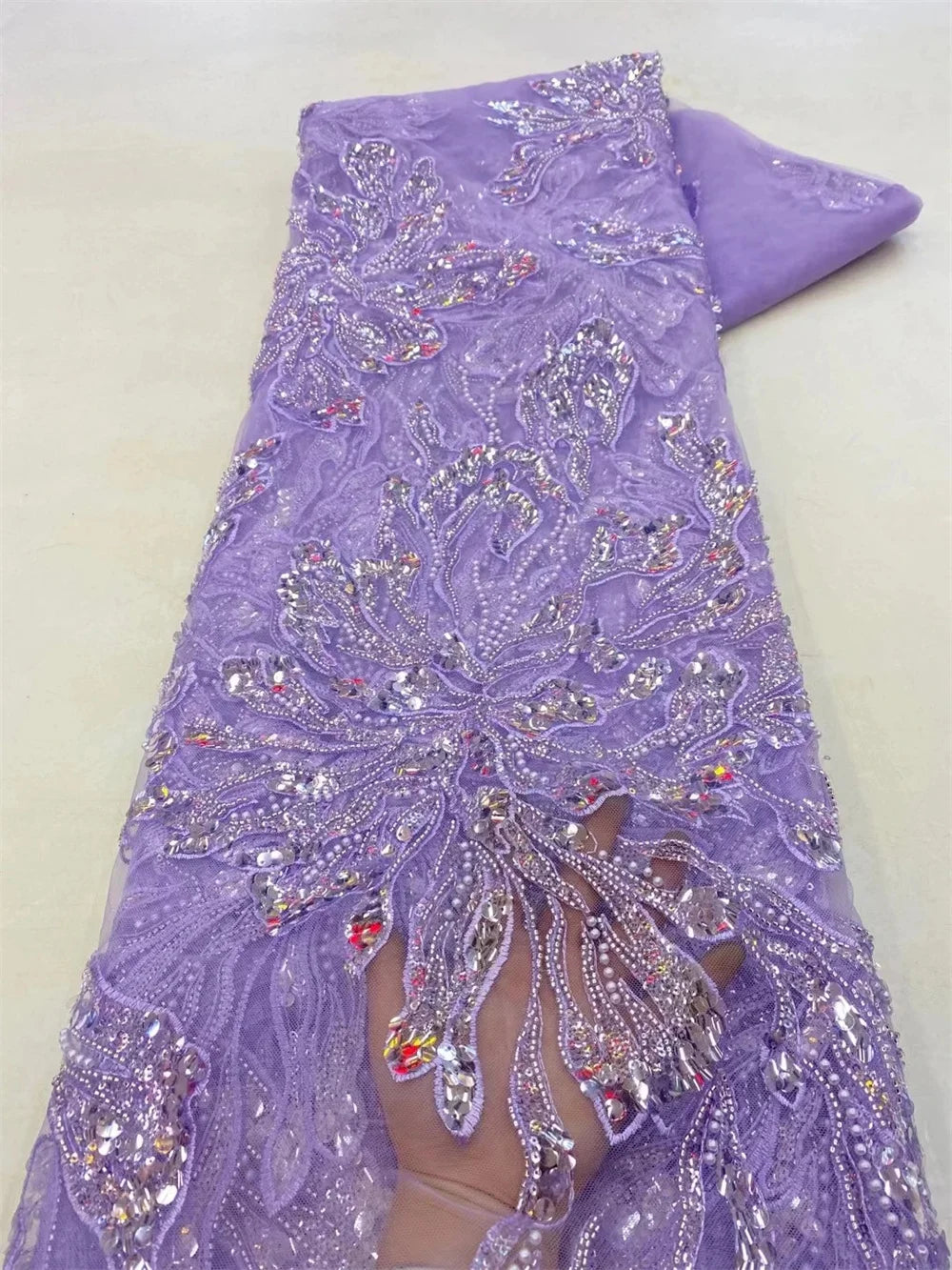 African Lace Fabric 2025 - Sequined Beaded Bridal Lace - No. 001, 5 Yards