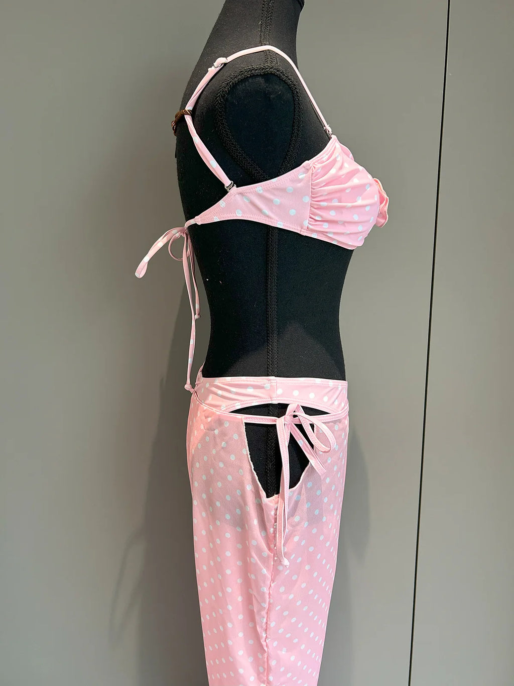 3 Pieces Bikini Set Swimsuit Vintage Pink Swimwear Women Swimsuit Bathing Suit Beachwear Polka Dots Female Swimming Suits