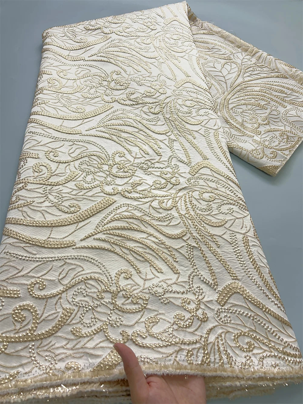 Kalume Luxury African Tulle Brocade Lace Fabric - French Gilding - 2african, 5 Yards