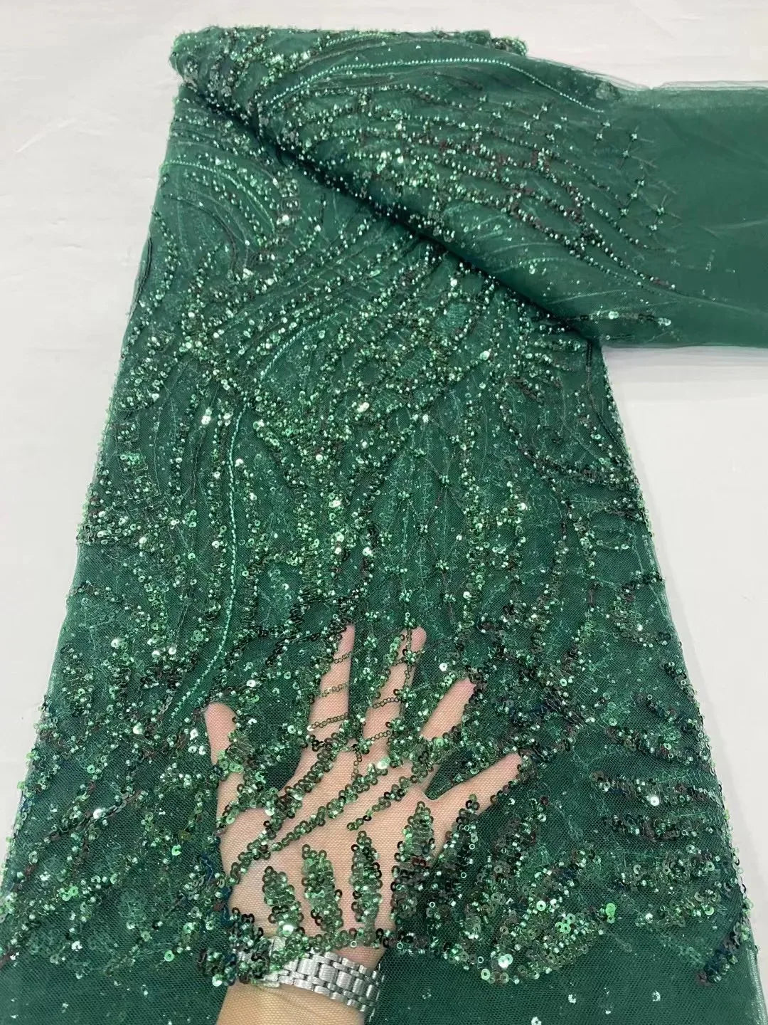 African Lace Fabric 2025 - Sequined Beaded Bridal Lace - No. 002, 5 Yards