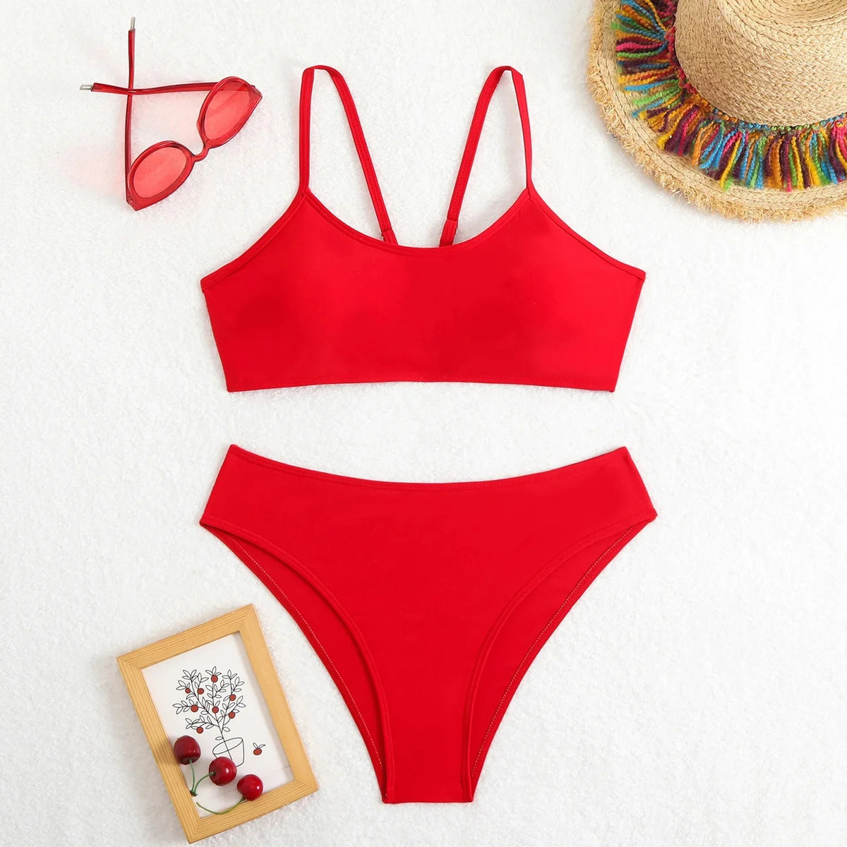 Sexy Backless Pure Color Bikini Swimwear New Women's Split Design Cross-Border Fashionable Poolwear in Various Sizes