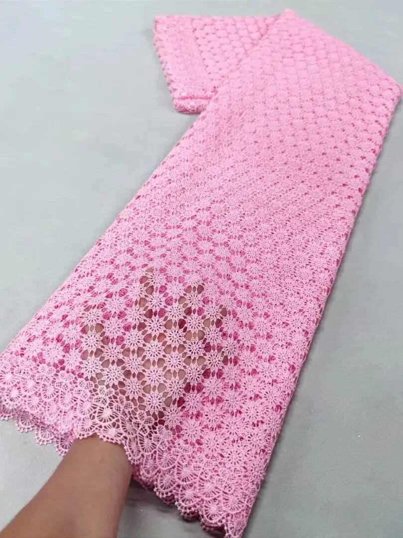 African Milk Silk Fabric With Water Soluble Lace 2025 High Quality Milk Silk Nigerian Mesh Lace Fabric For Wedding Dress