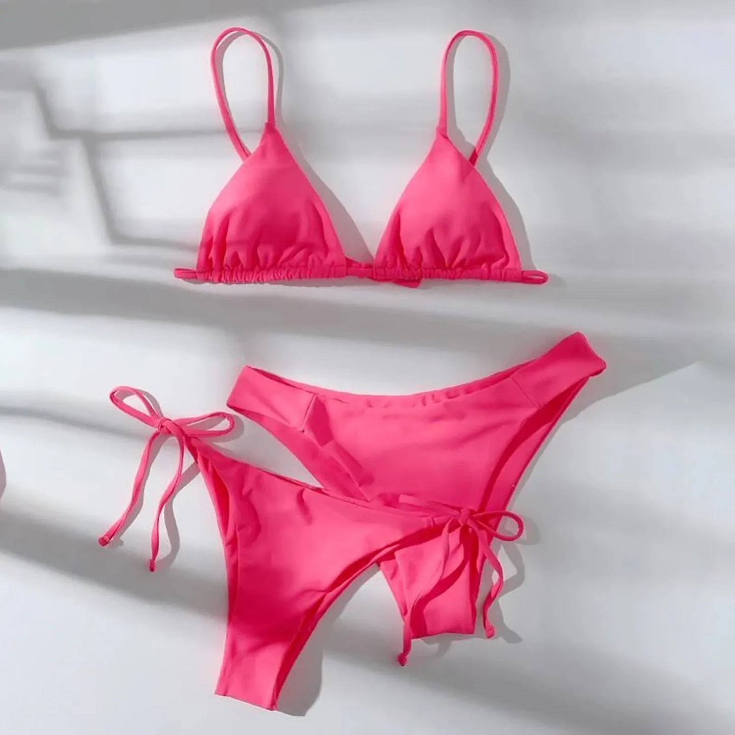 Women's Summer Fashion Sexy Basic Solid Color Backless Lace-up High Waist Adjust Buckle Sling Bikini Three-pieces Swimsuit