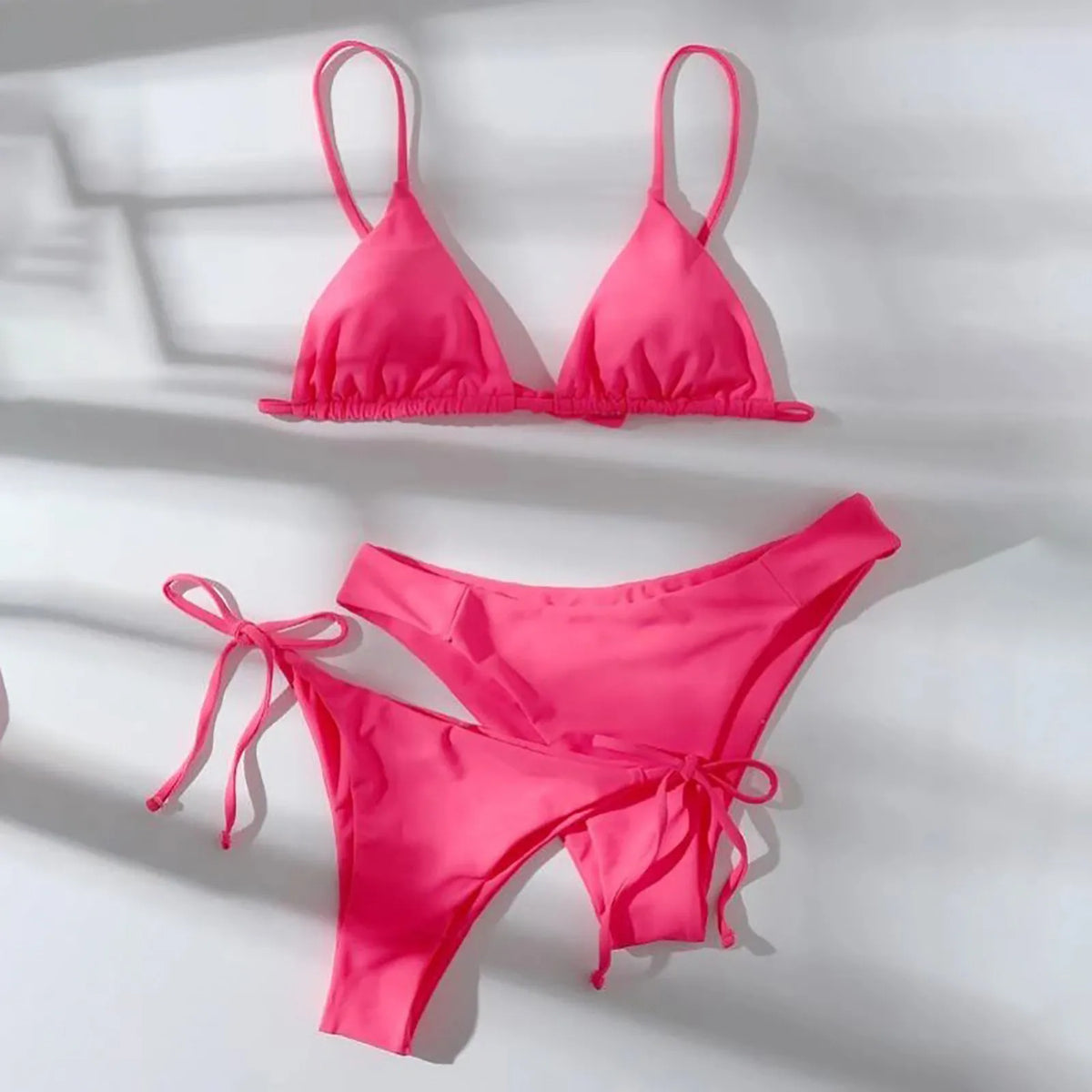 Women's Summer Fashion Sexy Basic Solid Color Backless Lace-up High Waist Adjust Buckle Sling Bikini Three-pieces Swimsuit