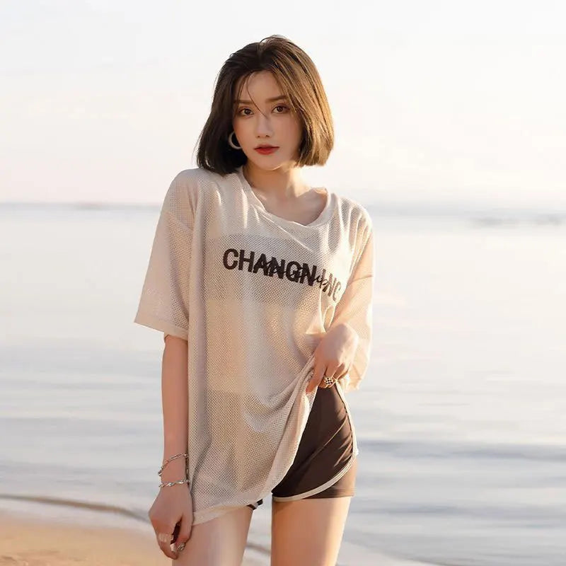 Split Swimsuit Women's Summer 2025New Conservative and Thin Sunscreen Flat Angle 3-piece Sports Swimsuit Bathing Suit Bikini Set