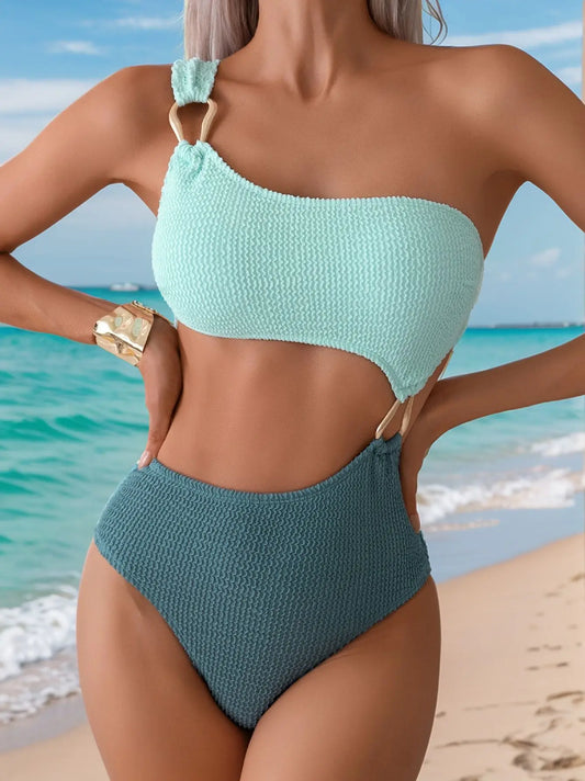 2025 New One-shoulder Bikini Sexy One-piece Women's Patchwork Swimsuit Tight Backless Swimwear Summer Push Up Beach Bathing Suit