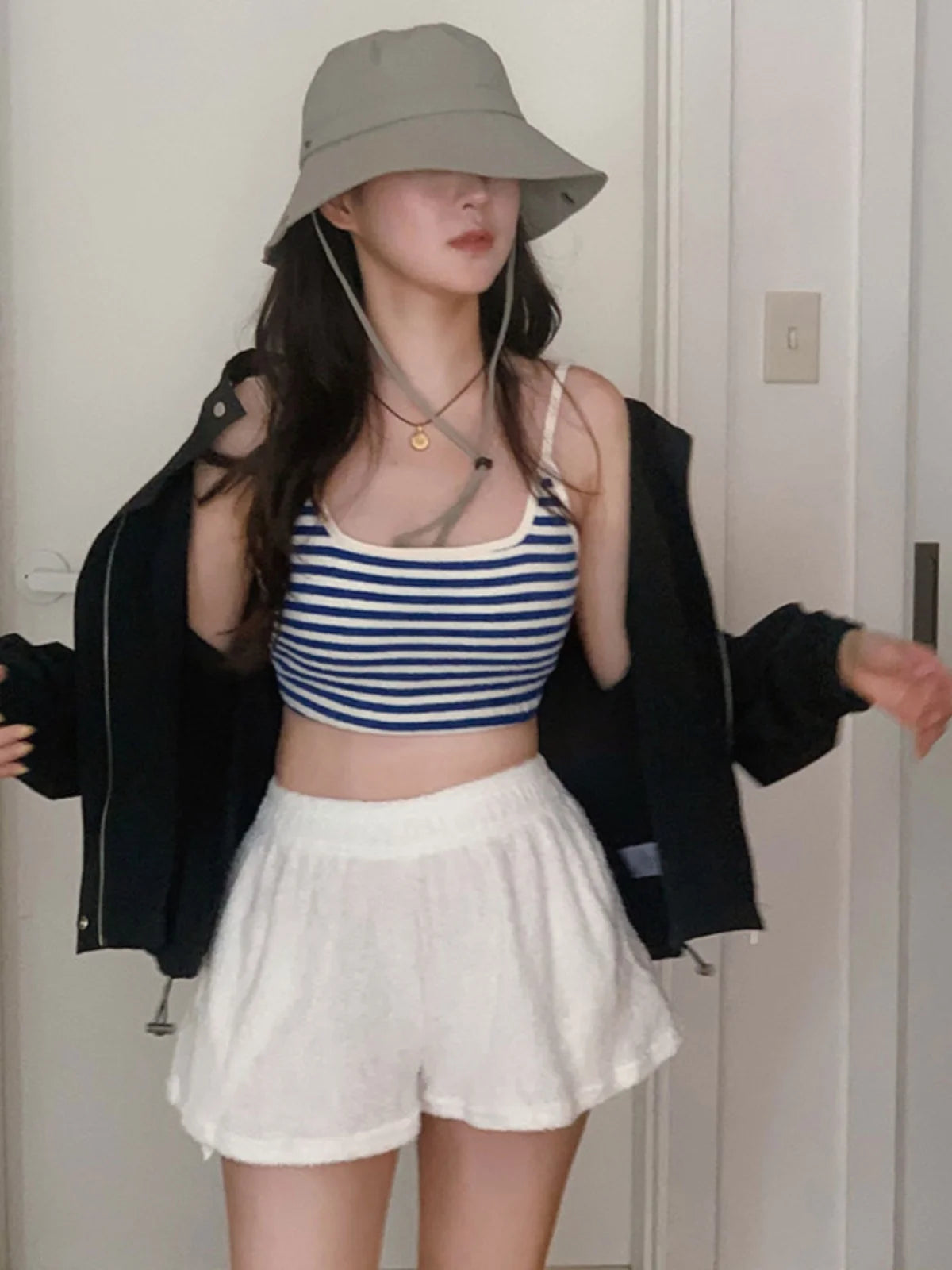 New Korean Sle Tee Piece Bikini Swimsuit Candy Colored Striped Student Thermal Vaion Separate Swimwear for Women