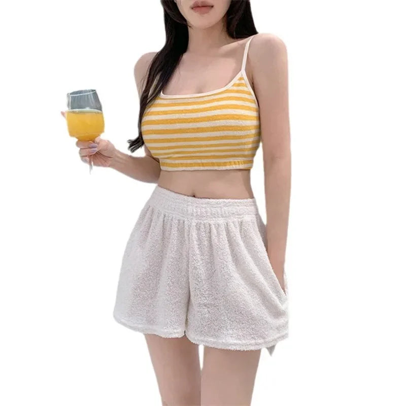 Thai Ins Style Striped Thermal Three-Piece Bikini Set Sexy Women's Swimsuit Split Design from Mainland China Female Swimwear