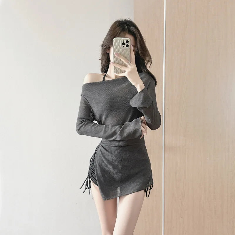 2025 New Swimsuit Women's Split Blouse Tie-dye Three-piece Set Fresh Wind To Cover The Belly and Look Thin Conservative Holiday