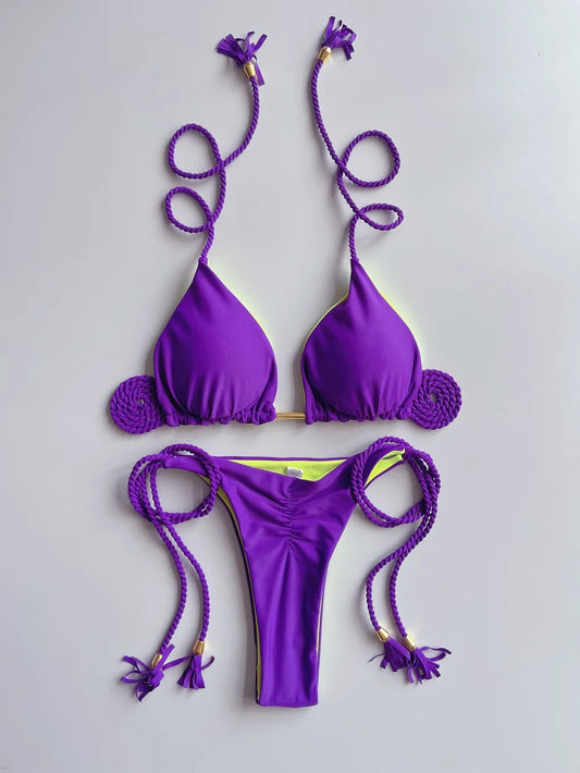 RUOTONSEPT Sexy Solid color Braiding rope Bikini Set Women Swimsuit Two-piece Triangle Swimwear Bathing Suit Brazilian Biquinis