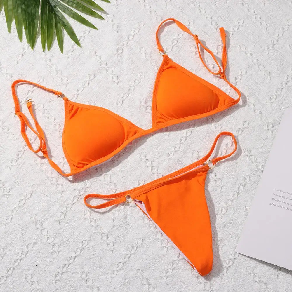 Vacation Woman Girl Sexy Solid Color Sling Backless Bikini Set Split Swimwear Swimsuit Two Piece