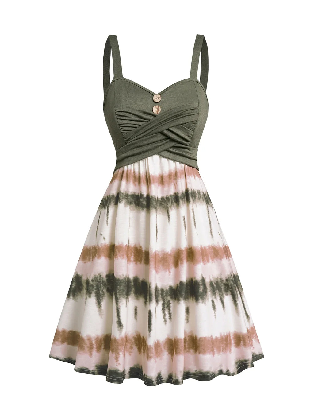 Plus Size Women's Tie Dye Print Dress Mock Button Crossover High Waisted Sleeveless A Line Mini Dress Summer Dresses